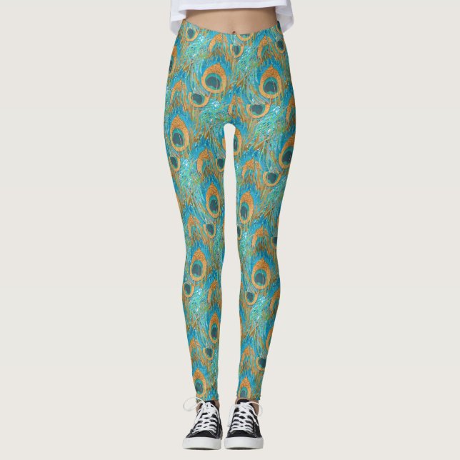 Leggings PixDezines Dessinés à la main H2 Paon/Bleu Cobalt/ (Devant)