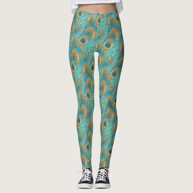 Leggings PixDezines Handdrawn H2 Peacock/Cobalt/Aqua Blue (Devant)