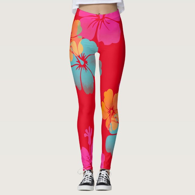 Leggings PixDezines Hibiscus/Rose/Orange/Aqua/do-it-yoursel (Devant)