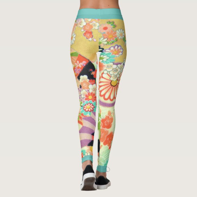 Leggings PixDezines Kimono/Peonies/Fleurs de cerisiers (Dos)