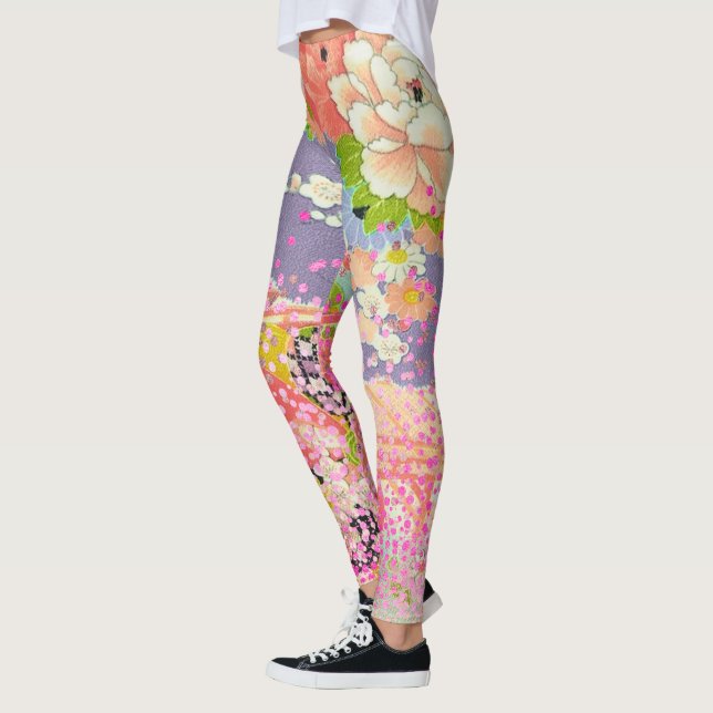Leggings PixDezines Kimono/Peonies/Fleurs de cerisiers (Gauche)