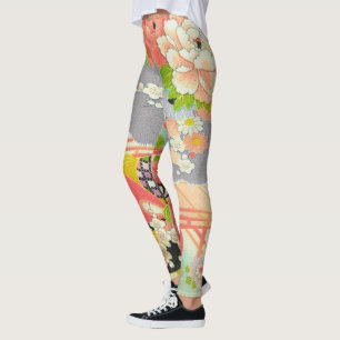 Leggings PixDezines Kimono/Peonies/Fleurs de cerisiers