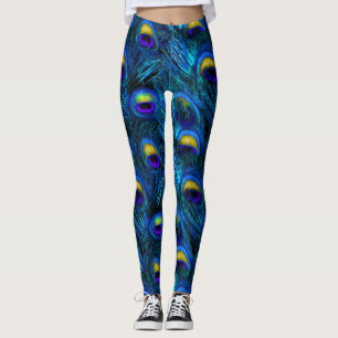 Leggings PixDezines Peacock Feather/Cobalt/Aqua