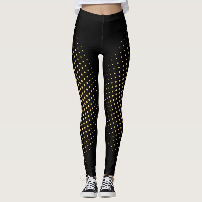 Leggings Pixel d'or moderne élégant Motif géométrique Noir (Devant)