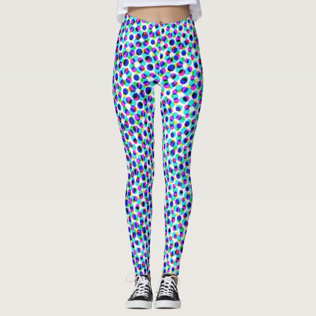Leggings Pixelate Abstrait Géométrique Bleu Et Blanc Cercle (Devant)