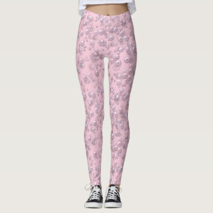 Leggings Placers de perles blanches roses sur velours rose