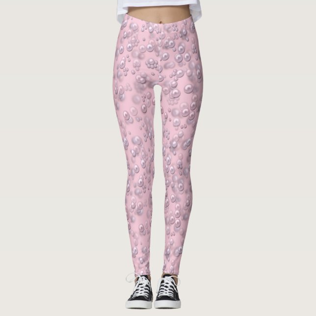 Leggings Placers de perles blanches roses sur velours rose (Devant)