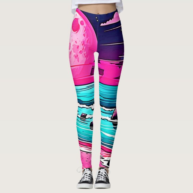 Leggings Plage animée de Pink Moon (Devant)