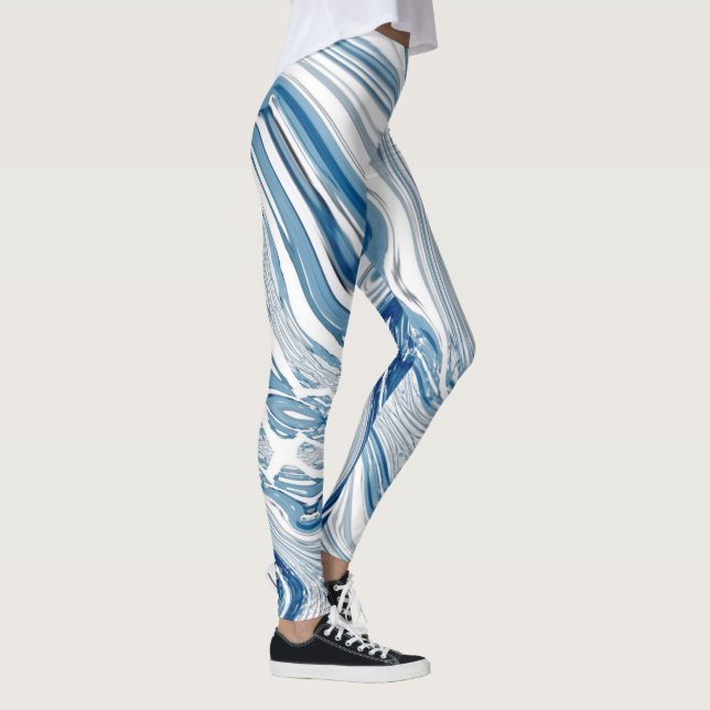 Leggings plage d'été vagues nautiques aquarelle bleu tourbi (Droite)