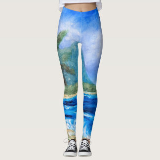 Leggings Plage Hawaii Sunny Peinture Paradis Tropical Palm