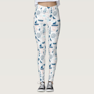 Leggings Plage nautique été bleu rose côtier (1)