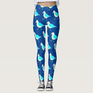 Leggings Plage Oiseau Art Mouettes Bleues
