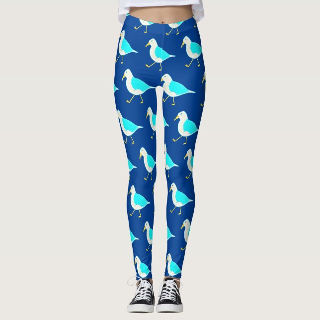 Leggings Plage Oiseau Art Mouettes Bleues (Devant)