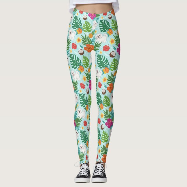 Leggings Plage tropicale de chien maltais vibes (Devant)