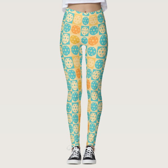 Leggings Plage Turquoise Jaune Inspiré Pickleball (Devant)