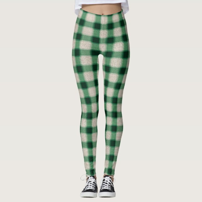 Leggings Plaid à la crème verte (Devant)