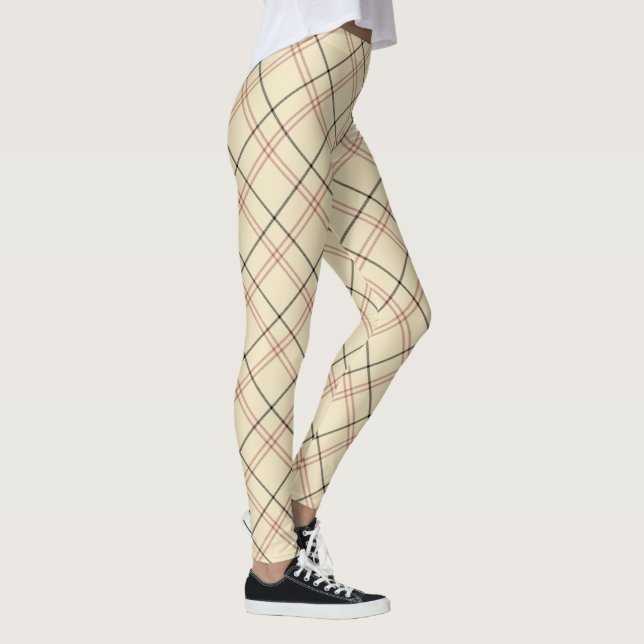 Leggings Plaid beige rose et noir élégant (Droite)