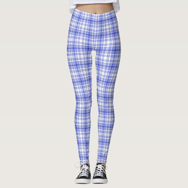 Leggings Plaid blanc bleu 2 (Devant)