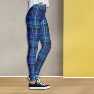 Leggings Plaid Bleu Violet Vert Tartan Noir