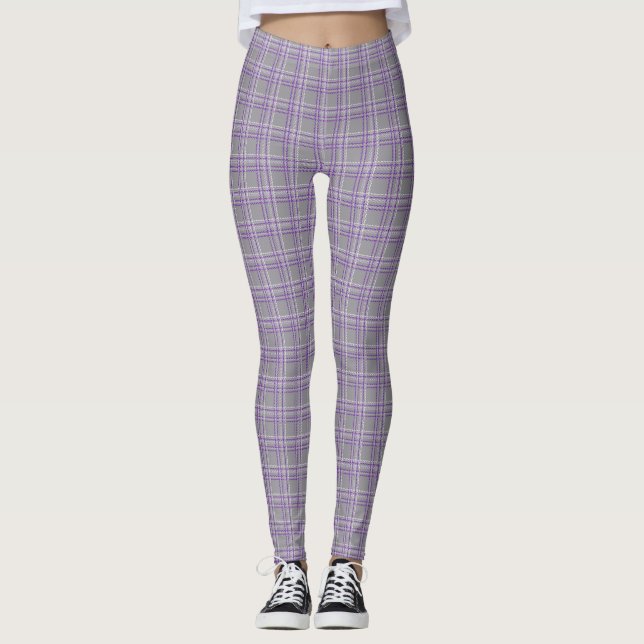 Leggings Plaid classique tartan. Gris, lilas (Devant)