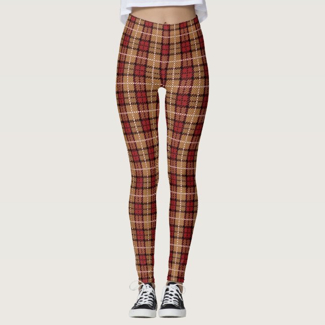Leggings Plaid de pixel en rouge et or (Devant)