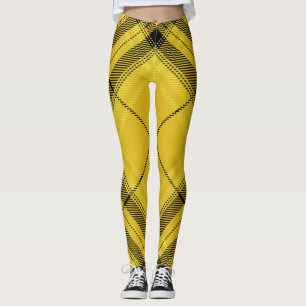 Leggings Plaid de tartan diagonal à la mode noir jaune