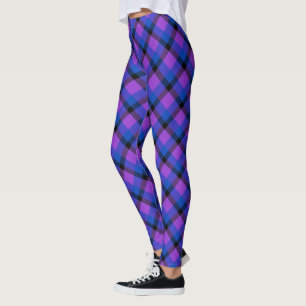 Leggings Plaid écossais bleu violet et tartan noir