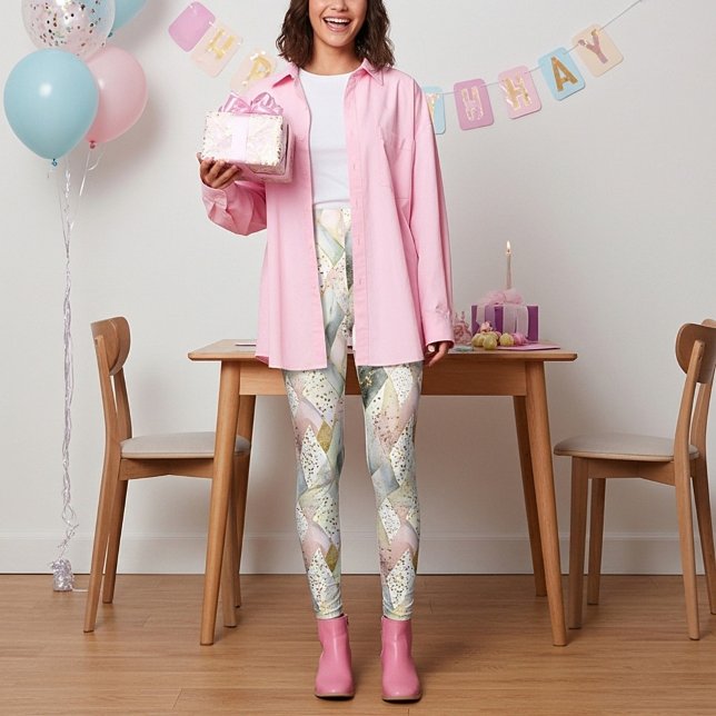 Leggings Plaid et points abstraits pailletés pastel (Créateur téléchargé)