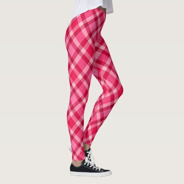 Leggings Plaid moderne du milieu du siècle - rose et vin (Droite)