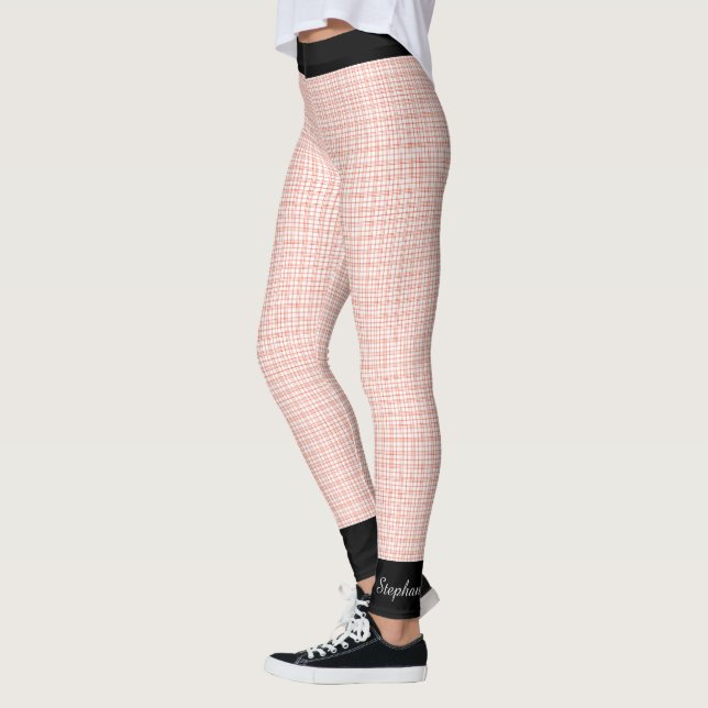 Leggings Plaid orange et blanc / Triage noir, nom,  (Gauche)
