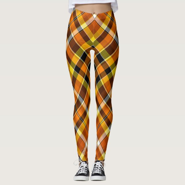 Leggings Plaid orange, jaune et noir (Devant)