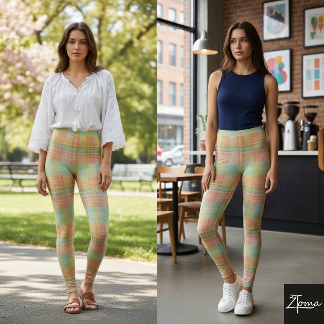 Leggings Plaid Pastel Bloc de Couleur Clair Printemps (Créateur téléchargé)