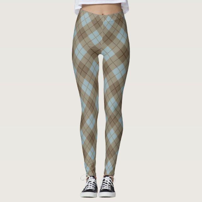 Leggings Plaid polarisé dans le bleu et le brun (Devant)
