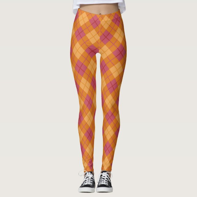 Leggings Plaid polarisé dans l'orange et le rose (Devant)