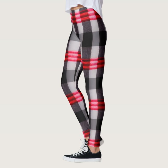 Leggings Plaid Populaire Abstrait Rouge Noir Plaid Collecti (Gauche)