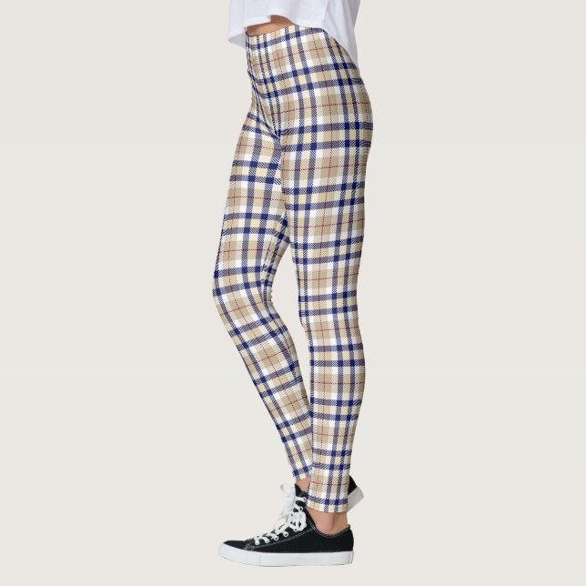 Leggings Plaid Tan Navy Rouge XDIY BG Blanc (Gauche)