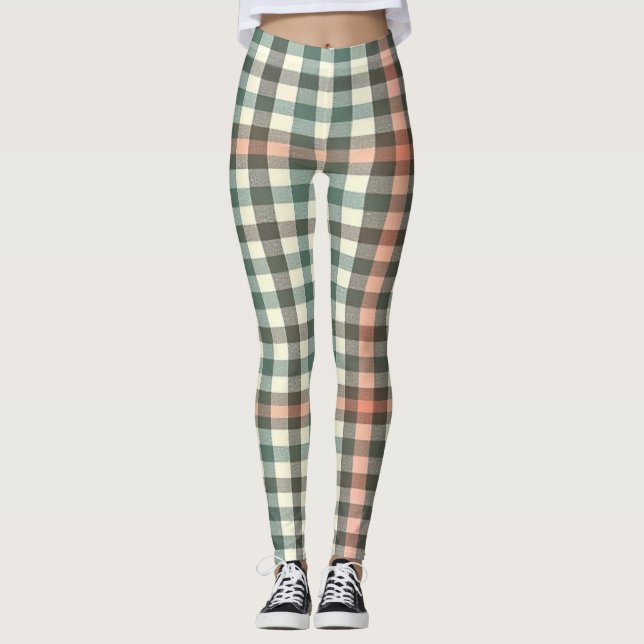 Leggings Plaid vert, blanc et orange (Devant)