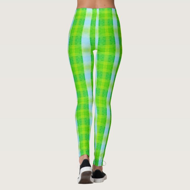 Leggings Plaid Vert Et Bleu Moderne (Dos)
