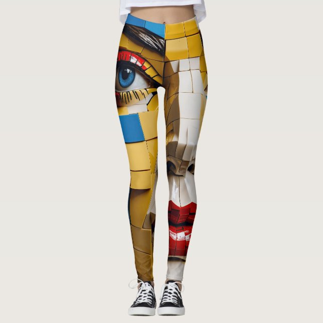 Leggings "Plan de l'humanité" - Un portrait cubiste (Devant)