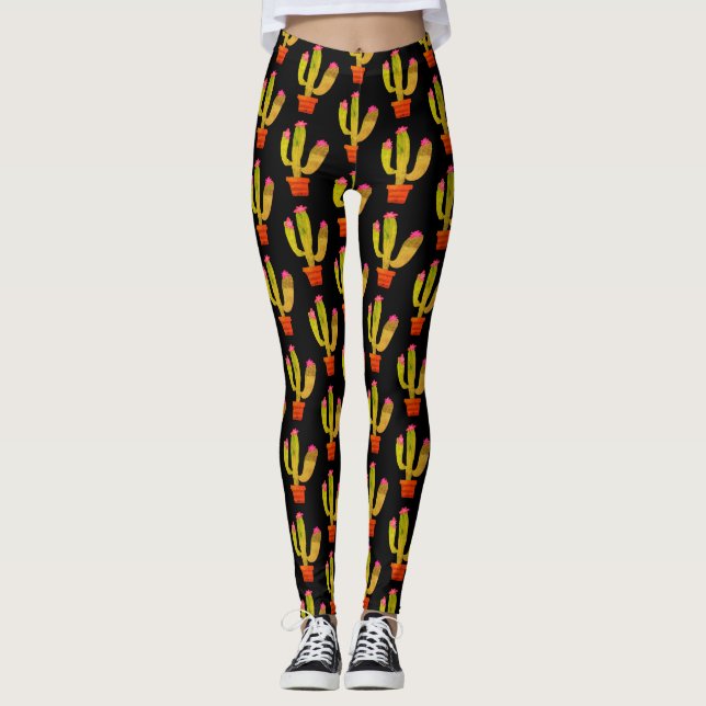 Leggings Plante cactus mignon en pot dessin sur toute l'imp (Devant)