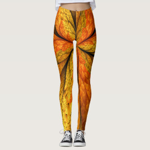 Leggings Plante d'automne, Abstrait moderne Fractal Art Lea