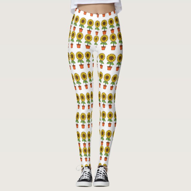 Leggings Plante de tournesol Kawaii dans un pot (Devant)