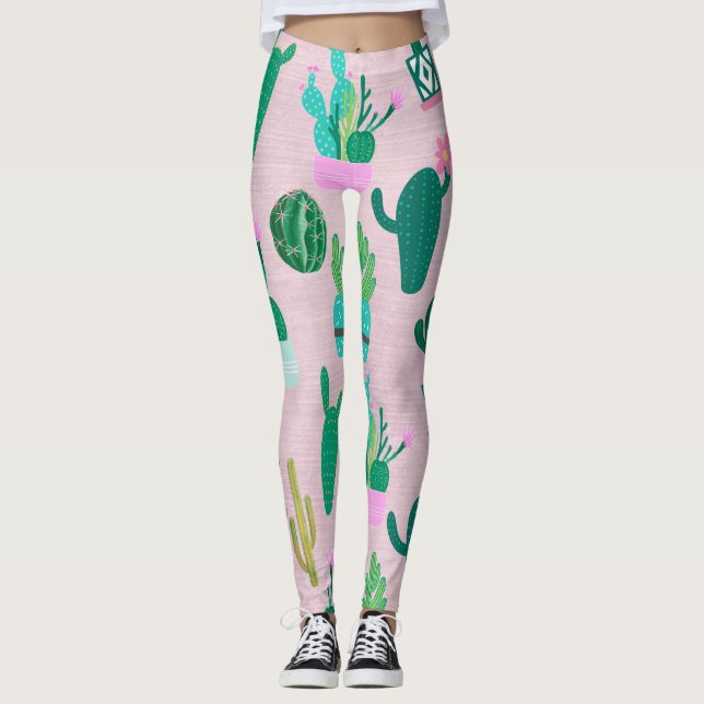 Leggings Plantes de cactus cactées rustiques roses du Sud-O (Devant)