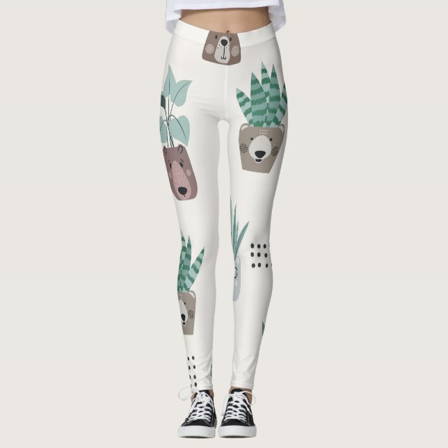 Leggings Plantes de dessin : Visage d'ours sans couture (Devant)