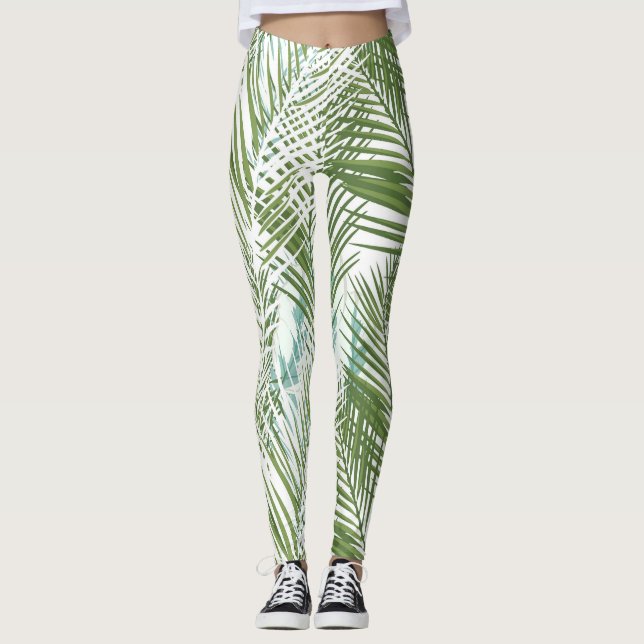 Leggings plantes de palmiers verts et feuilles (Devant)