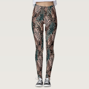 Leggings Plantes tropicales, jungle, tropiques, beige, feui