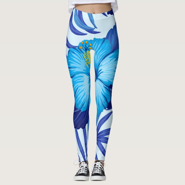 Leggings Plantes tropicaux hawaïens, motif hibiscus. (Devant)