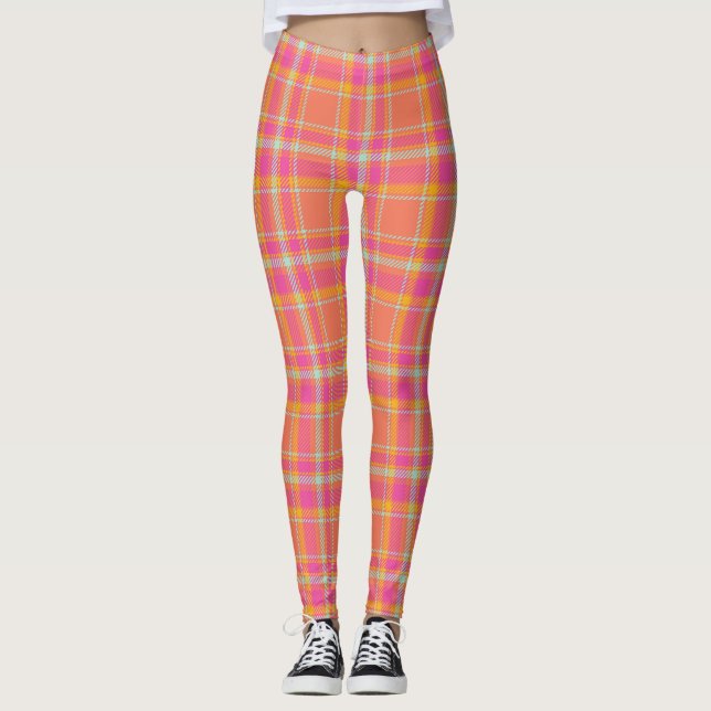 Leggings Plaqué chaud rose rétro avec orange et bleu (Devant)