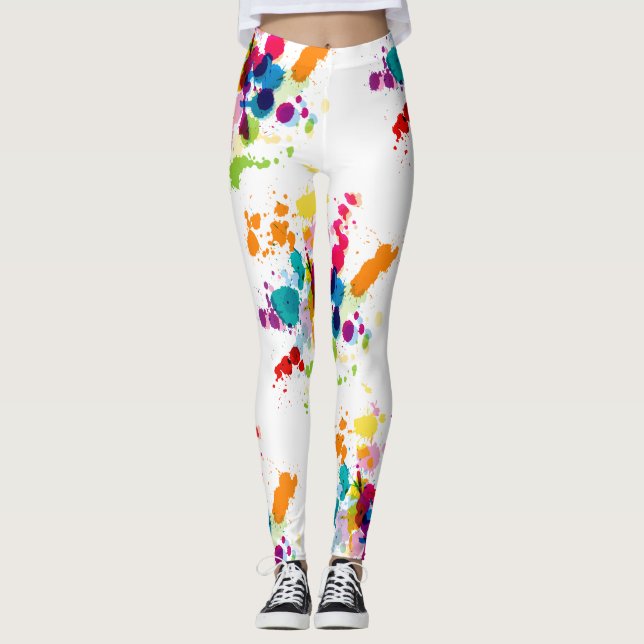 Leggings Plaque de peinture multicolore sur blanc (Devant)