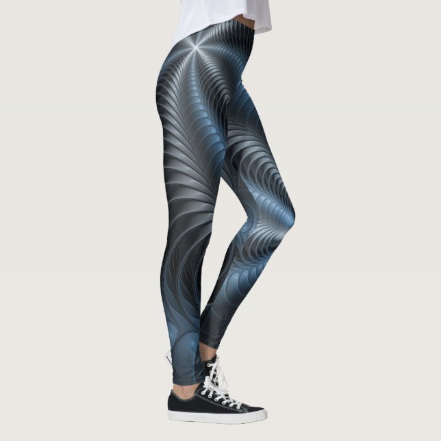 Leggings Plastique bleu gris 3D Fractal Art moderne Abstrai (Droite)